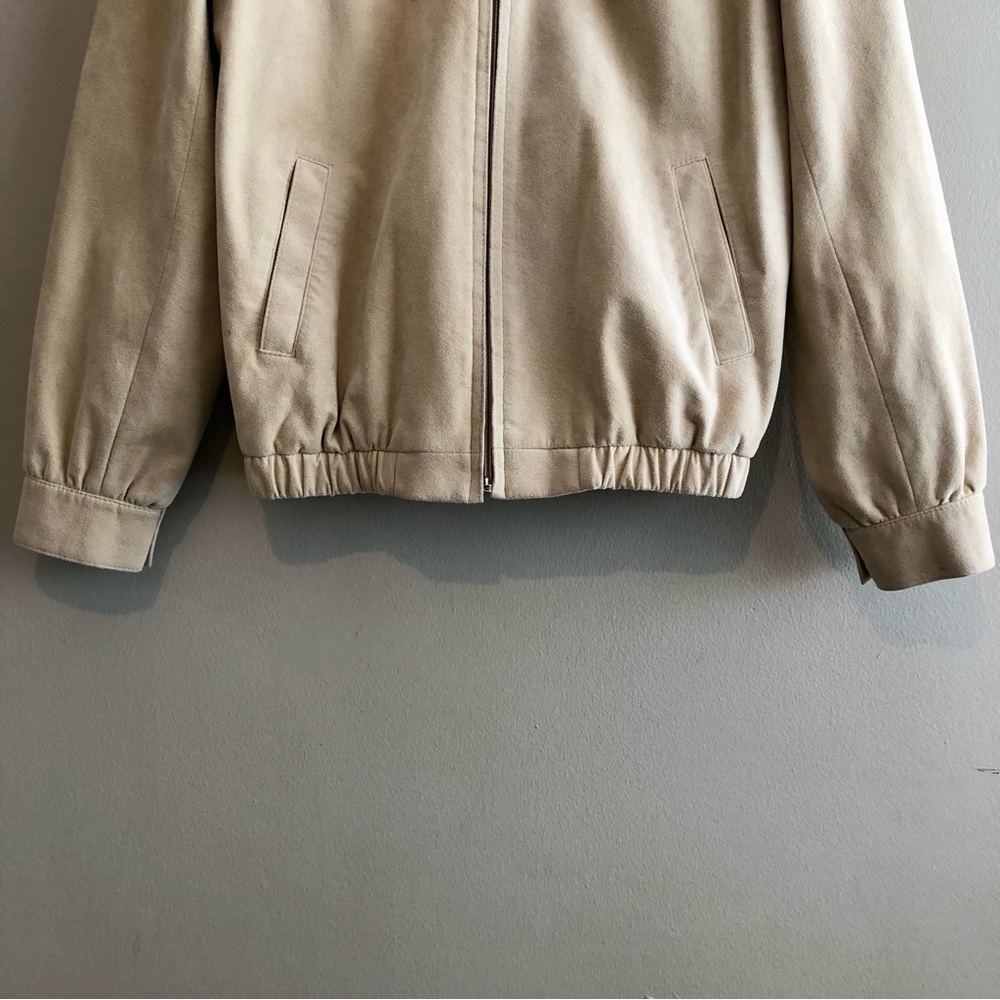 Vintage Olympic Faux Suede Bomber Jacket Tan Cream Size 6 - Picture 5 of 13